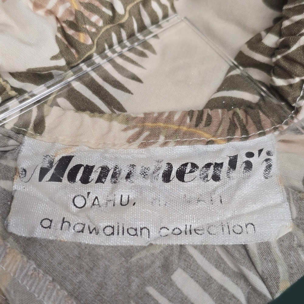 Vintage Manuhealii Dress Womens XL Green Tan Fern Rayon Short Sleeve Hawaiian - Picture 7 of 16